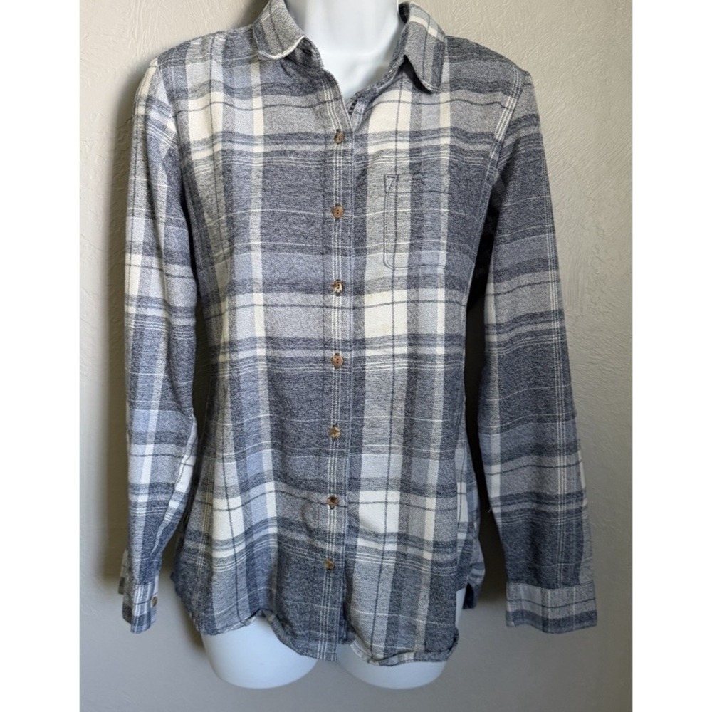 Kuhl Plaid Shirt Women Size XS Blue White Button Up Long Sleeve Lightweight